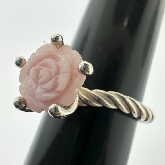 RARE Retired 925 Sterling Silver Vintage Pandora Pink Shell ROSE Ring size 9.5 - Picture 4 of 11